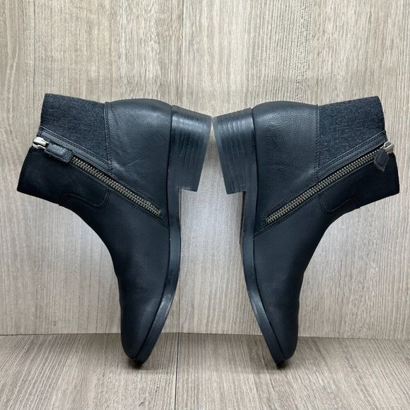 Eileen Fisher Boots Size 6.5 Knitted Chelsea Ankle Stacked Heel Leather Black - Picture 8 of 12